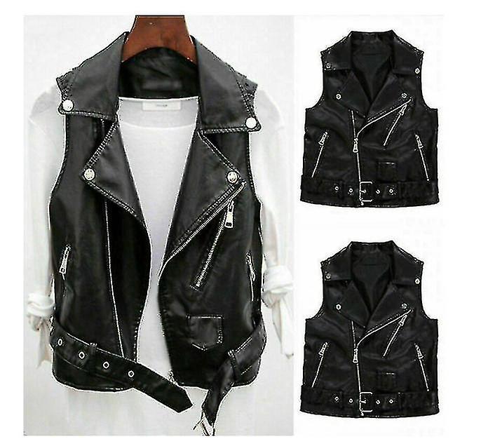 Women's Faux Leather Back Black Jacket Short Sleeveless Jacket