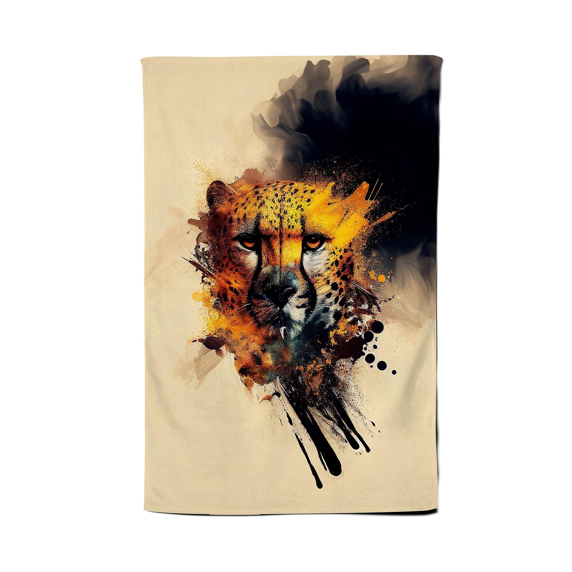 Cheetah Face Splashart Tea Towel