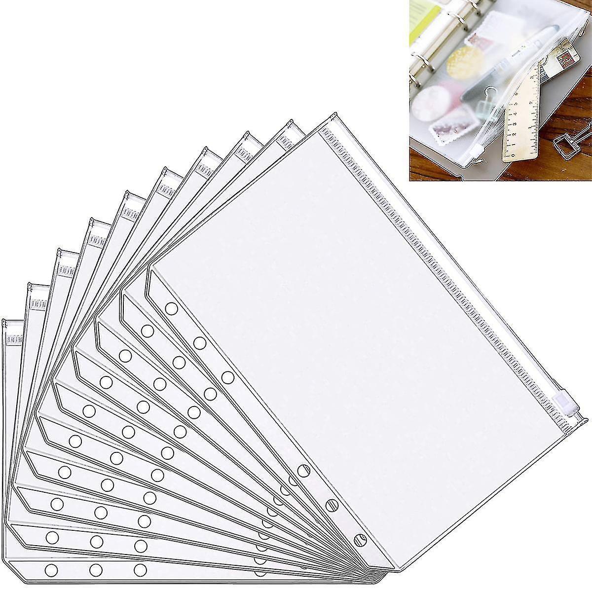 10pcs A5 Zipper Binder Punched Pockets For Notebook Waterproof