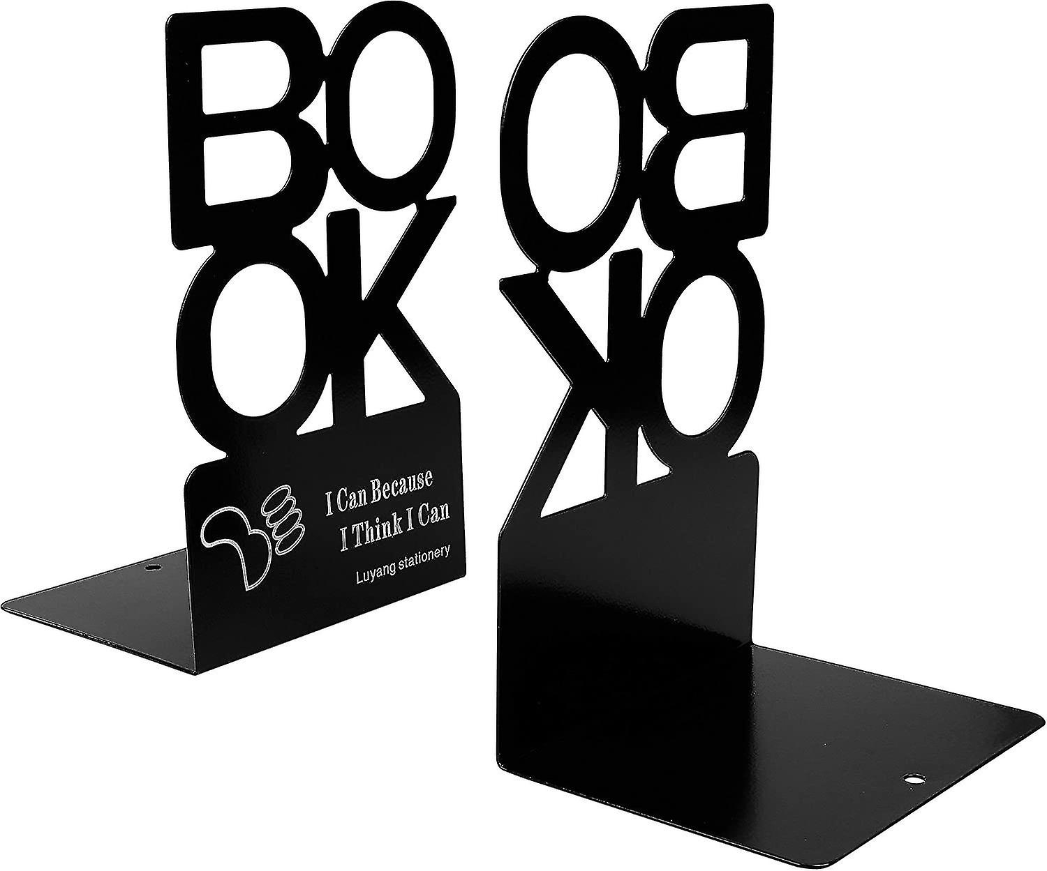 2 Pcs Metal Bookend Letter Pattern Book Support Organizer Art Book Stand for Desk Office Home Decor