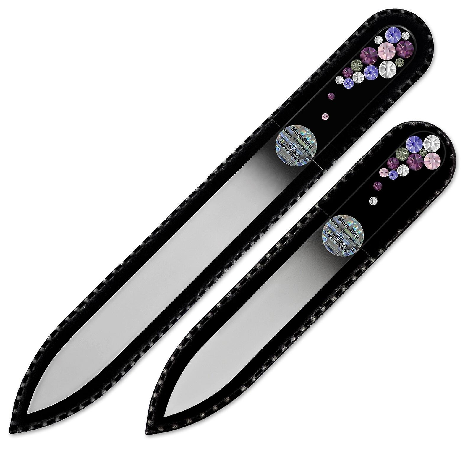 Set of 2 Czech Black Glass Nail Files with crystals BB-MS - Violet