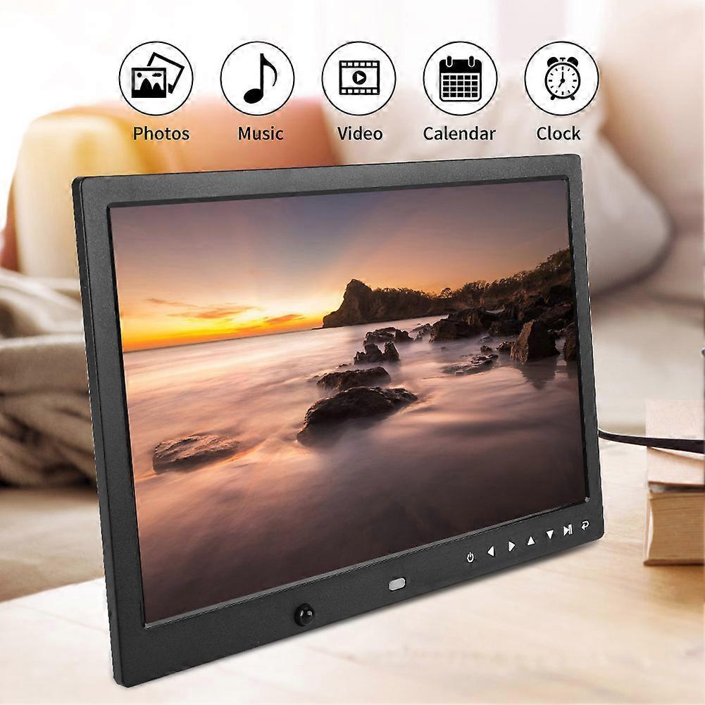 13'' Portable 1080P HD Digital Photo Frame Clock Movie Player Album Remote Controller(Black UK)