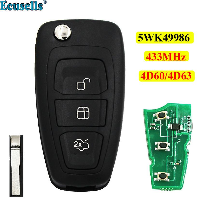 Flip Remote Key 3 Button For Ford Focus Mondeo C-max 433mhz With 4d63 Or 4d60 Chip Or No Chip Hu101 Uncut Blade
