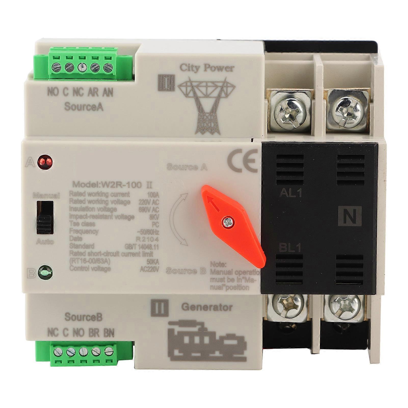 W2R-100 Dual Power Automatic Transfer Switch 2P 100A 50Hz Power Transfer Switch