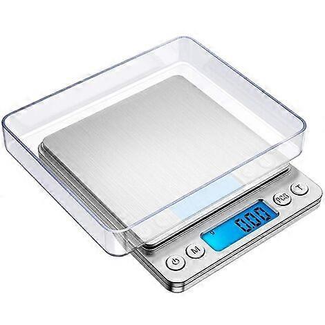Bilancia di precisione, 500 g/0,01 g, Bilancia di precisione 0,01 g, Bilancia da cucina con funzione di tara e conteggio, Schermo LCD retroilluminato (argento)