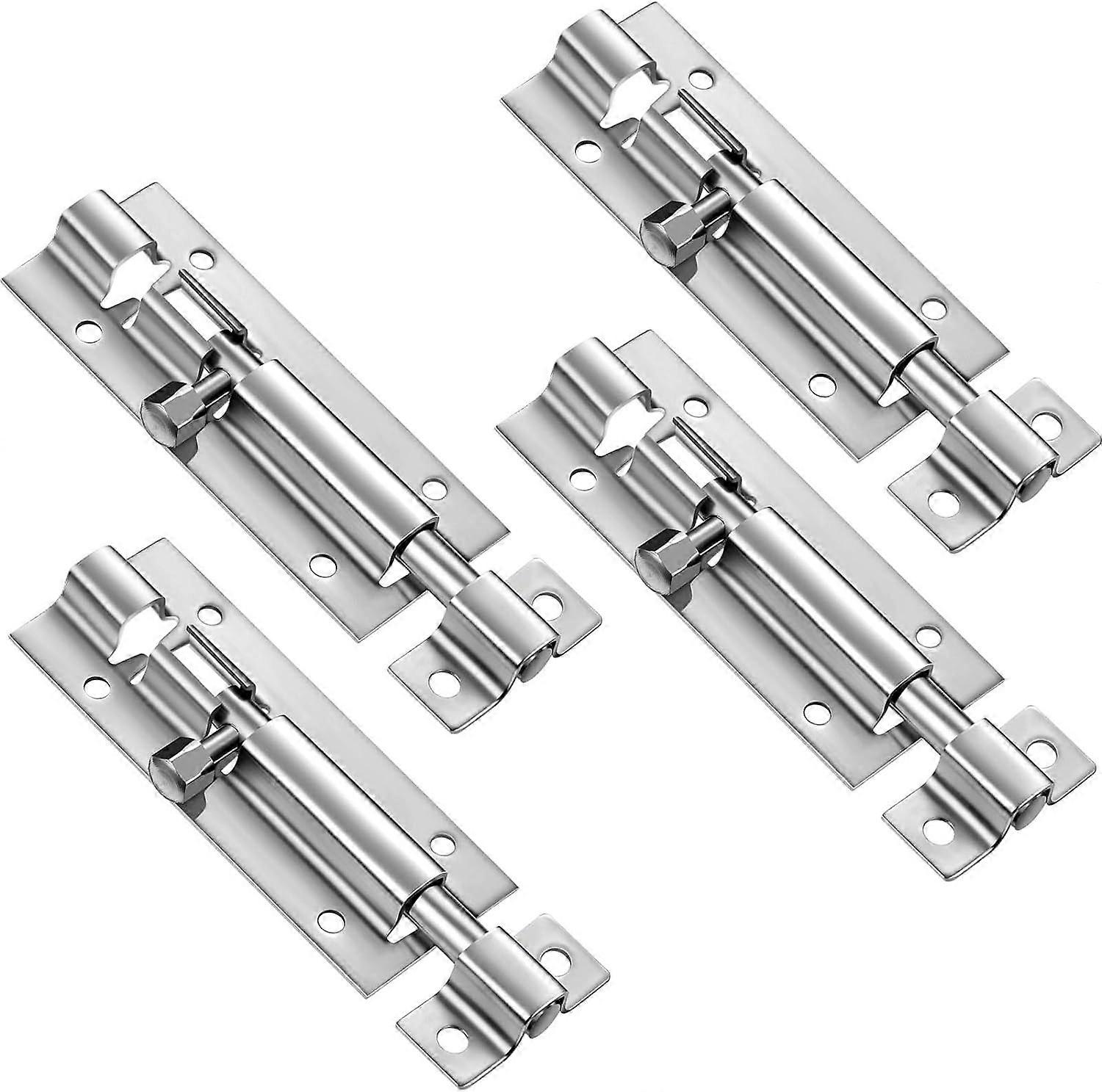 4 Pack Door Security Sliding Latch 3" (Silver), Locking Barrel Bolt D
