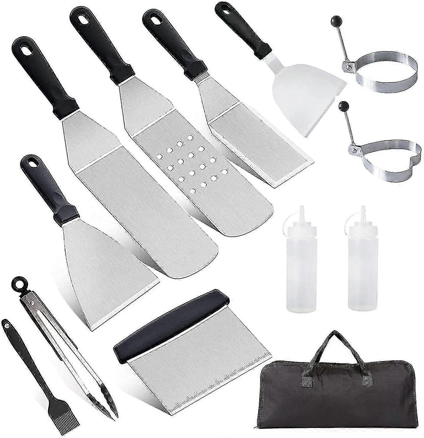 11 قطعة ملعقة شواء ، مجموعة ملعقة من الفولاذ المقاوم للصدأ بروفيور شواية احترافية مجموعة ملحقات ل Teppanyaki