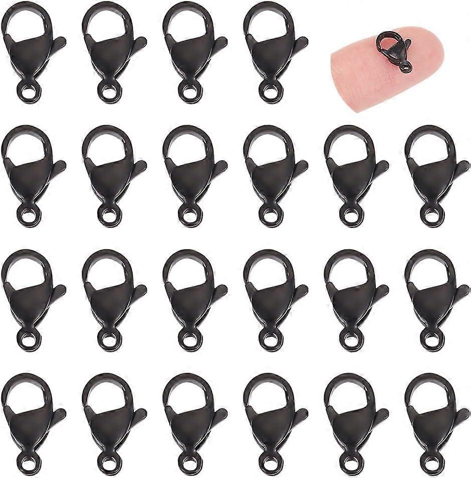 40Pcs Stainless Steel Lobster Claw Clasp 12mm Black Necklace Clasps Fastener Hook End Chain Clasps Jewelry Clasps and Closures Jewelry Findings Connec