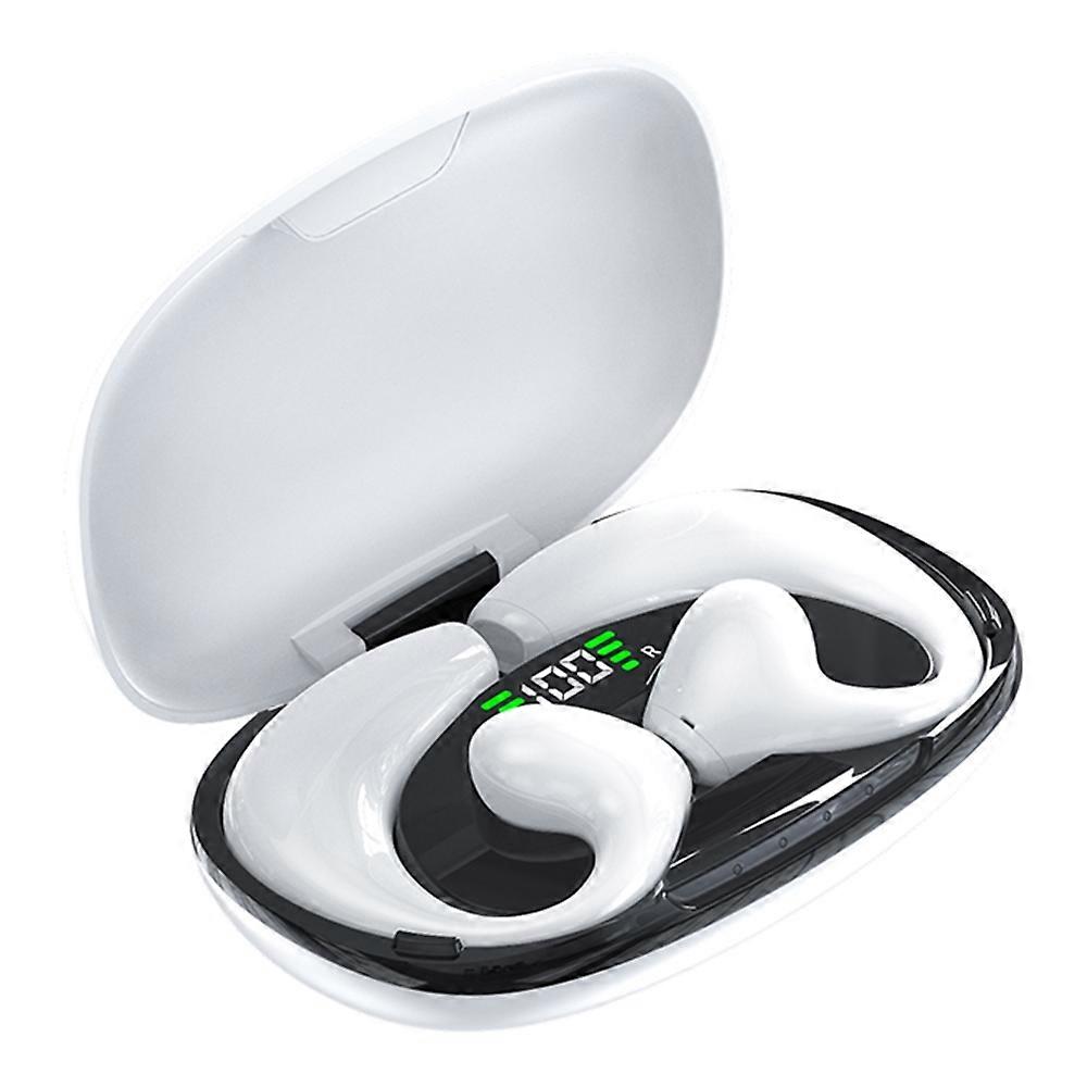 JR02 Bluetooth Headset Wireless Headphone Earphone with Digital Display Charging Bin - White