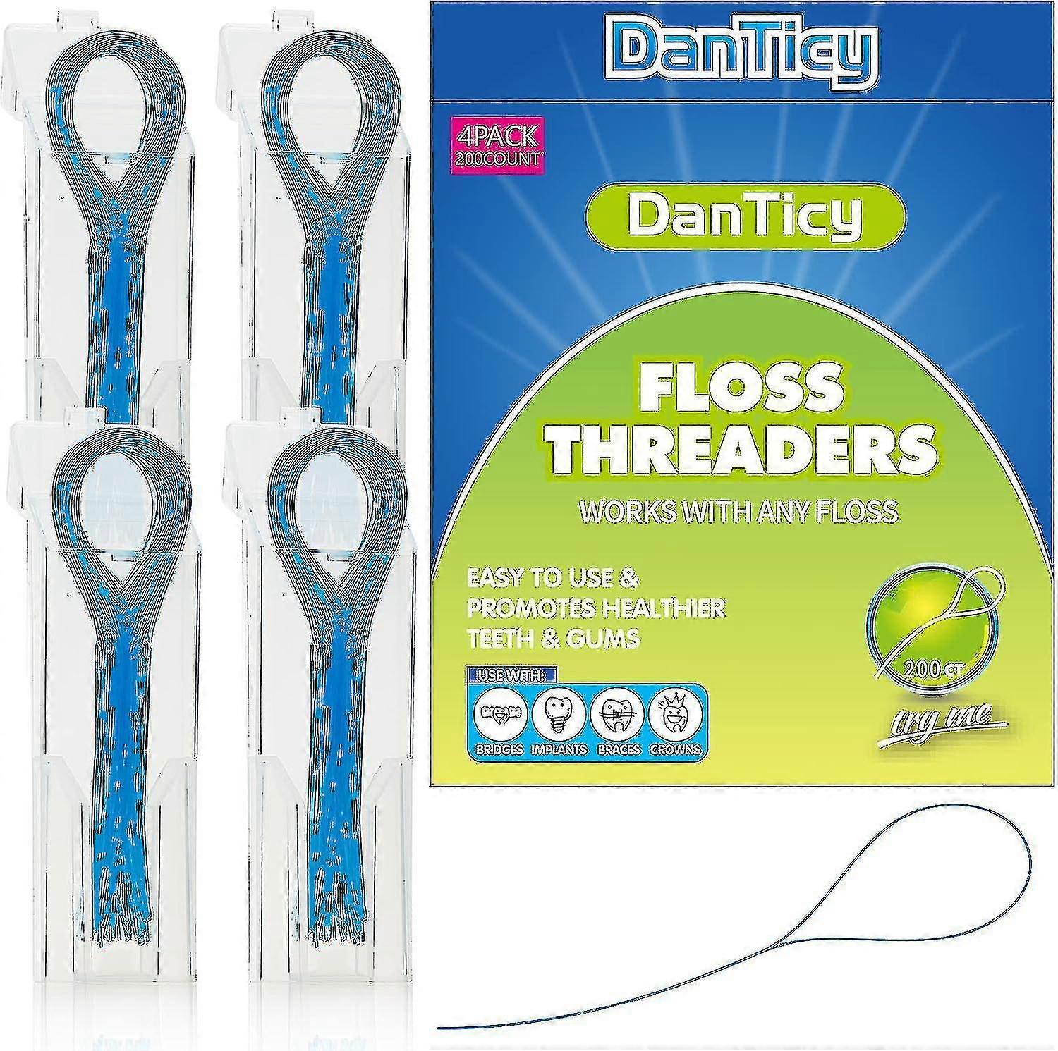 Floss Threaders,deep Clean Floss For Braces, Bridges, And Implants 200pcs(4pack),blue