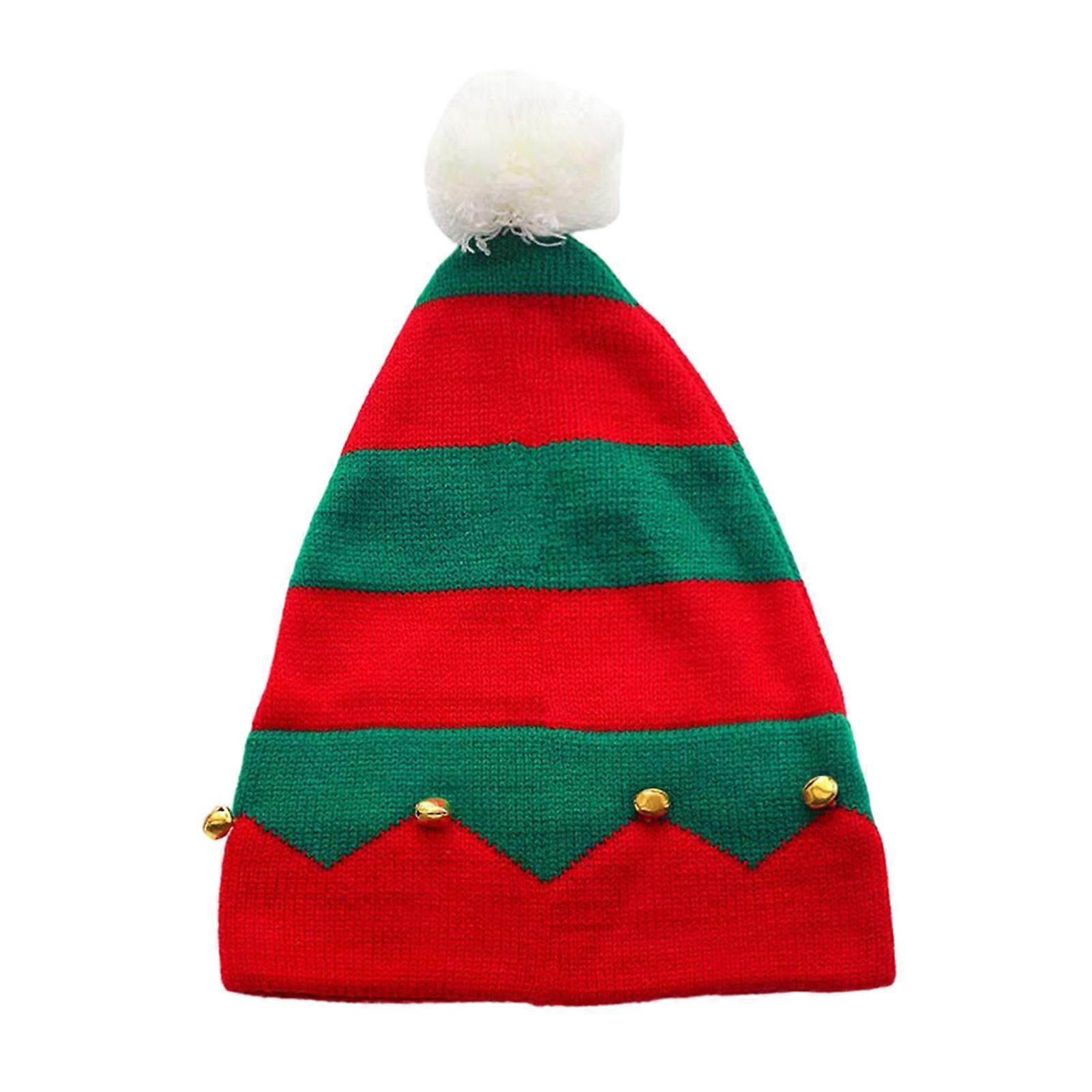 Autumn Winter Classic Red Green Splicing Santa Hat Plush Ball Bells Decor Knitted Woolen Hat Parent-child Christmas Beanie Hat