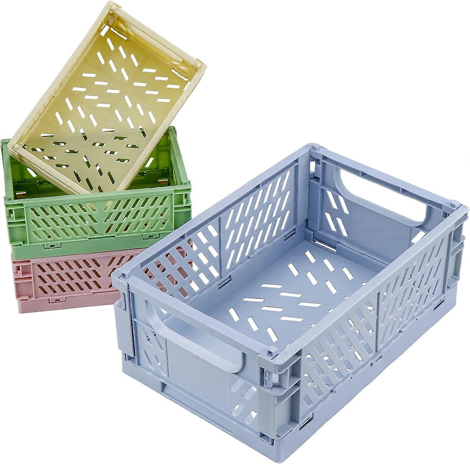 4-Piece Foldable Storage Baskets Plastic Stacking Storage Box Desk Top Organizer (L)
