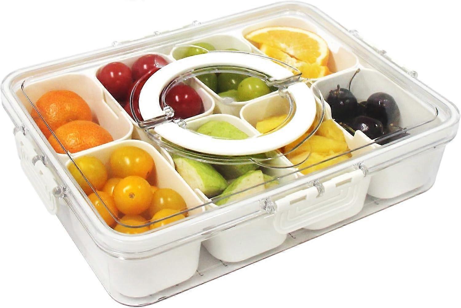 Divided Serving Tray with Handle - Lid & Removable Snack Box 8 Compartment Fruit Container Food Storage