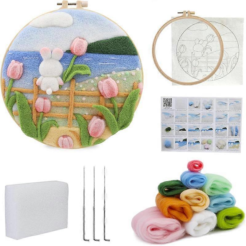 Needle Felting Kit, Felt Painting Kit for Beginners, Felt Painting Set with Wool, Needle Felting Pad, Felting Needles, Felting Wool, Decorative Frame,