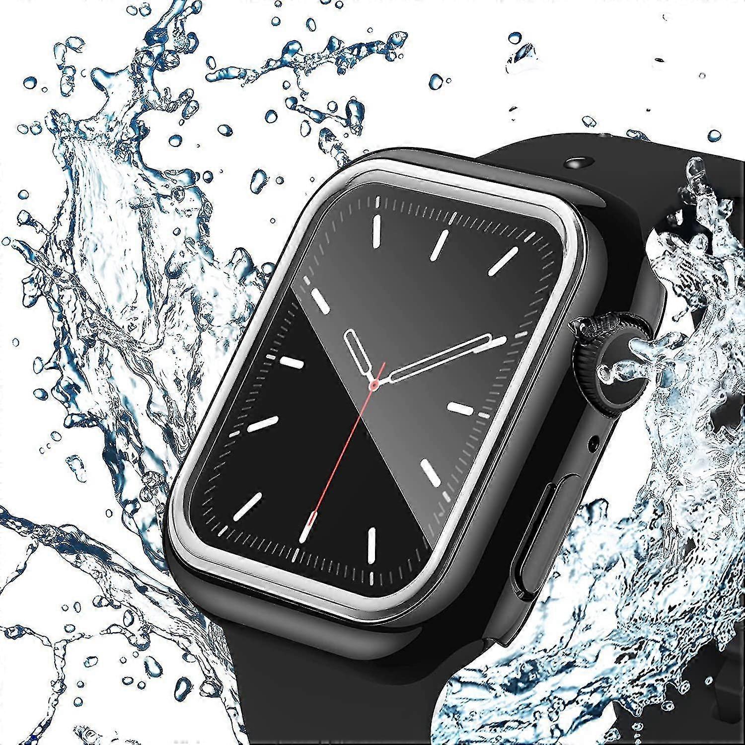 Compatível para Apple Watch Case 40mm Series 6/5/4/se com protetor de tela de vidro temperado impermeável, aro protetor prateado cobertura total touch sensiti