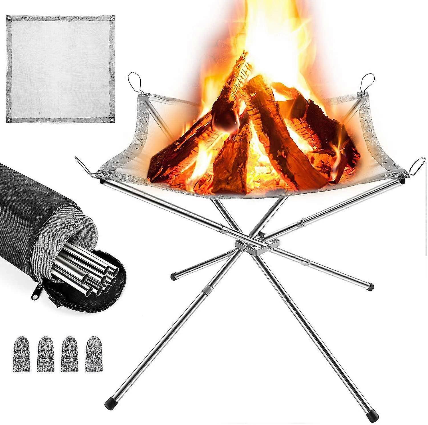 ポータブル屋外ファイヤーピット, 折りたたみ式バーベキュー/暖房グリル, キャンプファイヤーピット, キャリーバッグ付き, ステンレススチール製, パティオ用, キャンプ, 庭, 旅行 (42 x 42