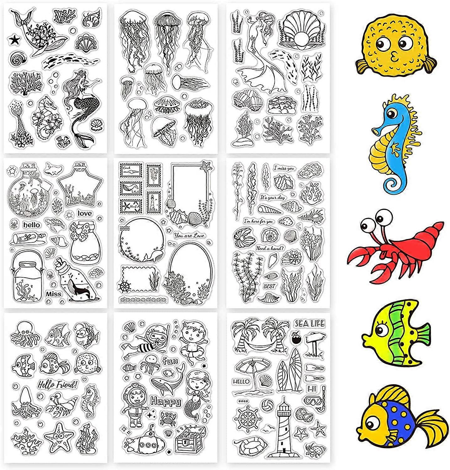 9 Sheets Ocean Theme Silicone Clear Stamps Seal for Card Making Decoration and DIY Scrapbooking