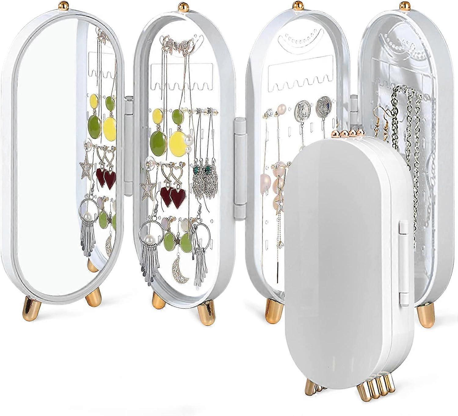 حامل تخزين صندوق المجوهرات ، حامل منظم عرض القرط مع مرآة و 4 أبواب ، Folda VBB