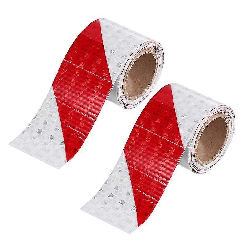 2 Rolls Car Safety Reflective Glow In The Dark Warning Tape Red And White Twill Reflective Strip Reflective Sticker (3 Meters)