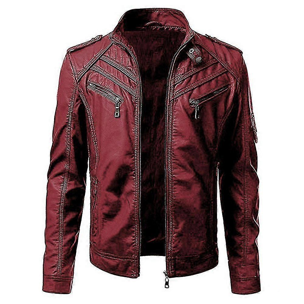 Mens Cool Zipper Pu Leather Jacket Motorcycle Lapel Large Size Jacket
