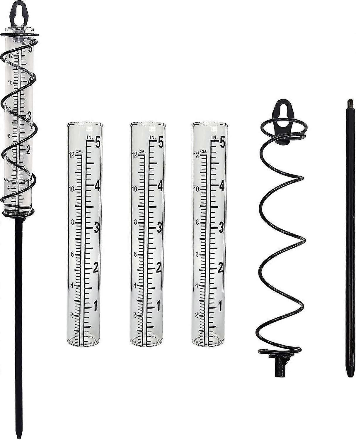 5 인치 용량 유리 나선형 레인 게이지 - 3pcs 5 인치 교체 유리 레인 게이지 걸이 레인 게이지 - 금속 프레임으로 정원 레인 수량계 측정