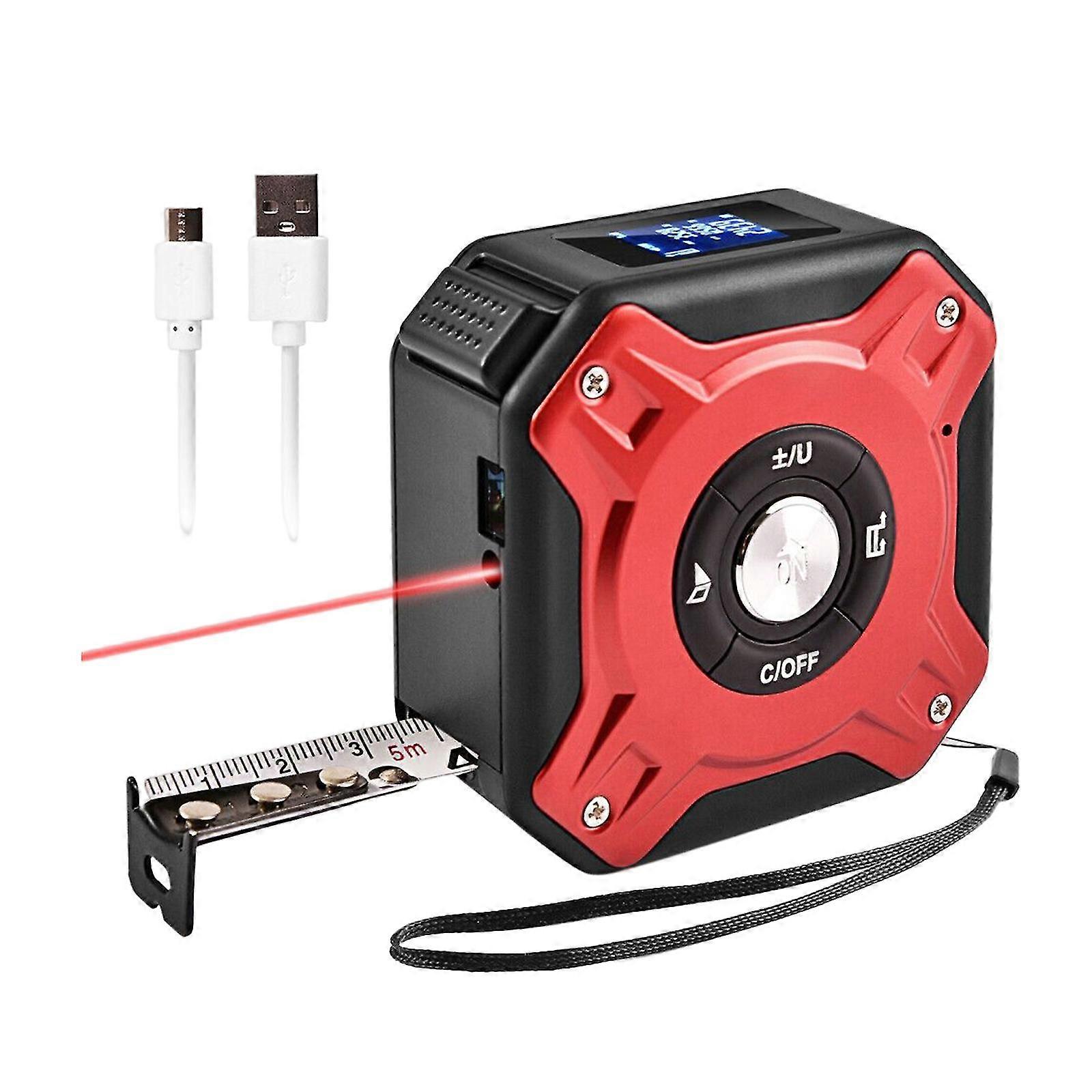 40m Usb Rechargeable 2 In 1 Digital Laser Tape Rangefinder Distance Measure Tool Ft