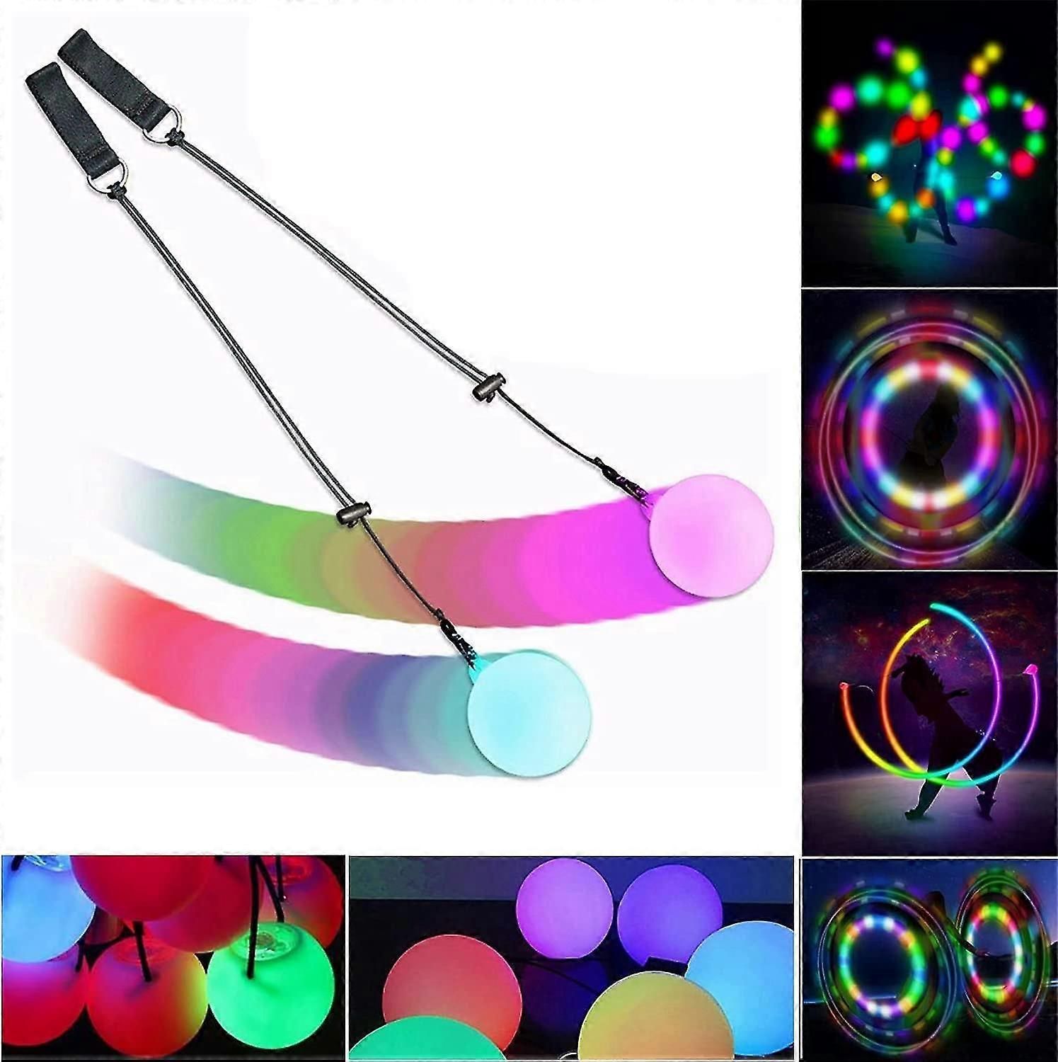 Boules Poi Led, Boules Poi Soft Glow, Rainbow Fade & High Strobe Spinning Swirling Light Rave Toy Poi Ball