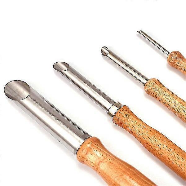 Wood Handle Circular Pottery Clay Cutters Set - 4 Sizes, Stainless Steel, Ergonomic Design for Pottery and Clay Projects