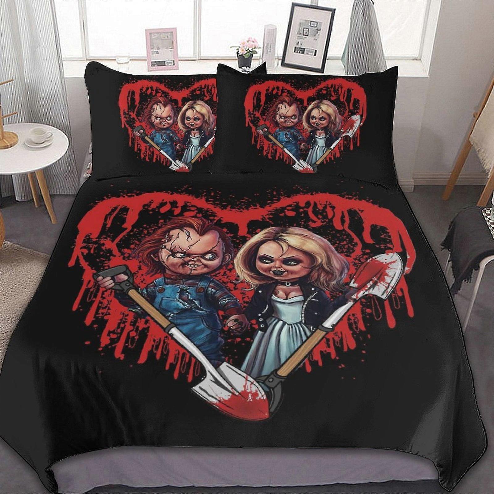 a1195 Bride of Chucky 3 st lakan set Andningsbart påslakan med 2 kuddar Sham Soft All Seasons Sängkläder Set 86x70"" jfr1195