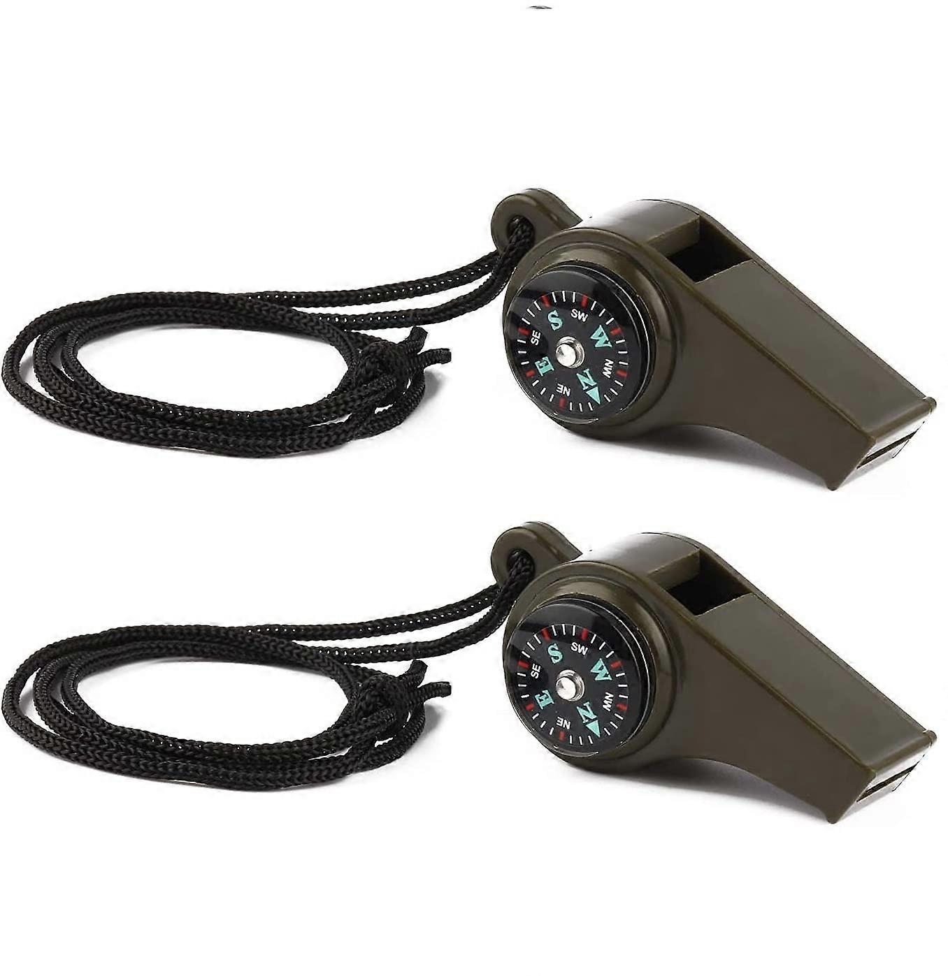 Emergency Survival Whistle 2 Pack, 3-in-1 Whistles with Compass and Thermometer, Loud Safety with Lanyard