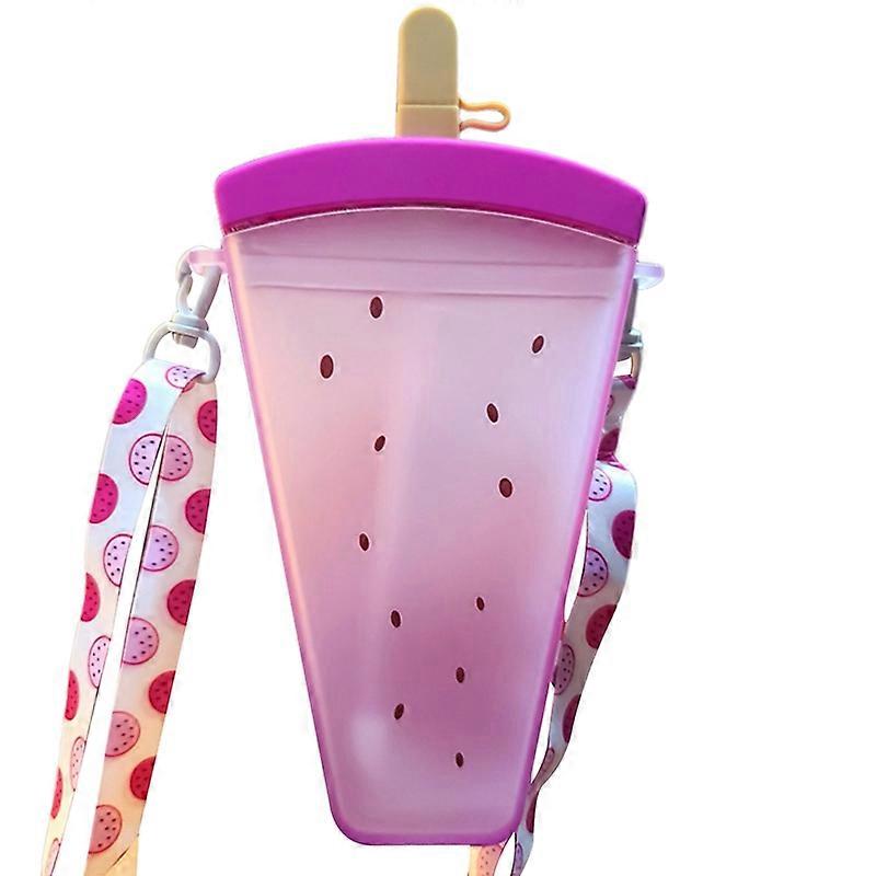 320ML Water Bottle Popsicles Shape Fruit Print Easy to Carry Ice Cream Water Bottle with Straw for Outdoor KAESI