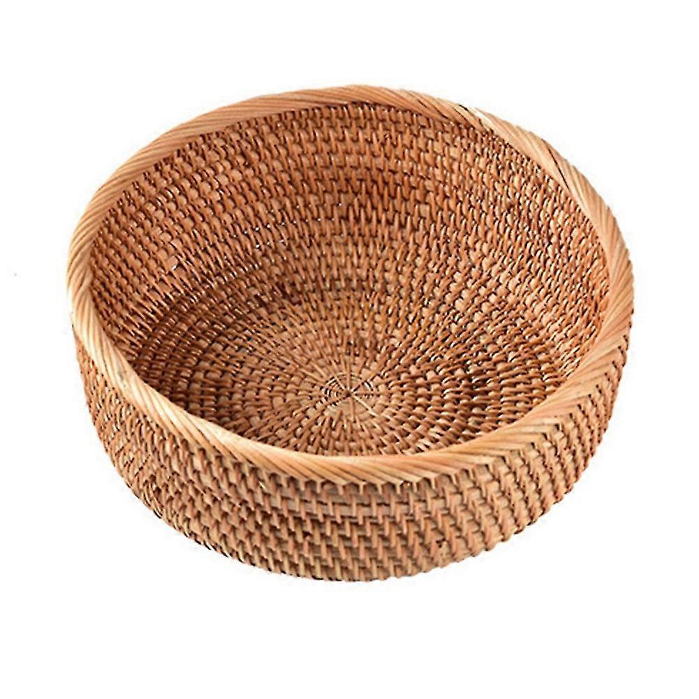 Woven Round Wicker Basket Fruit Tea Bread Picnic Stora Box Kit Izer