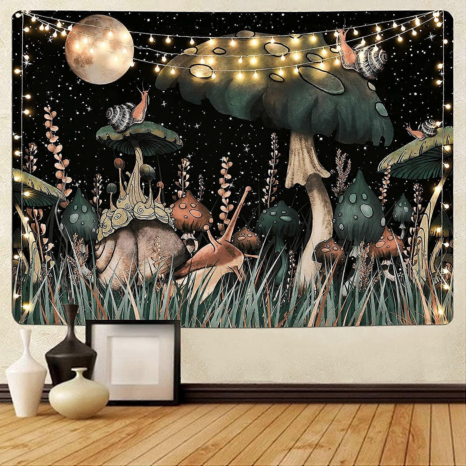 Psychedelic Mushroom Tapestry Moon and Stars