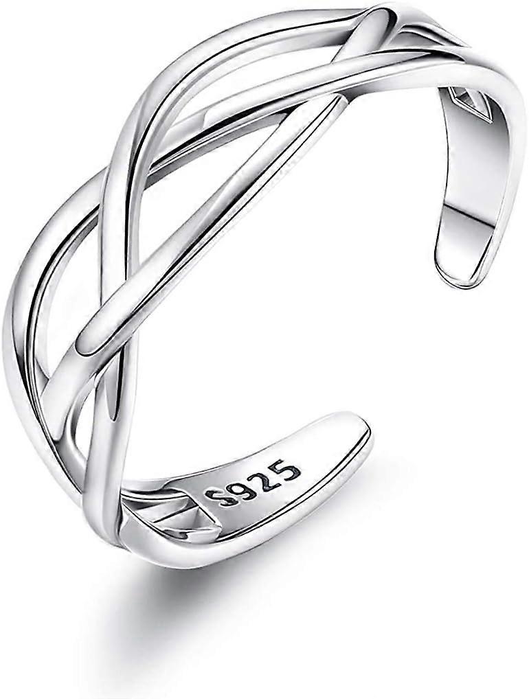 Solid 925 Sterling Silver Ring för kvinnor, Justerbar Vintage Ring