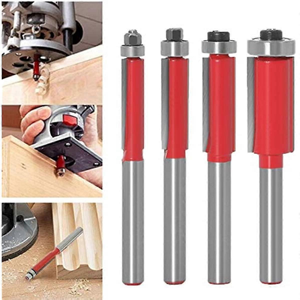 1/4 Inch Shank Flush Trim Router Bits Top Bearing Router Bit Woodworking Milling Cutter Tool 4pcs Set