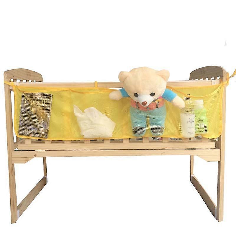 Baby Bedside Hanging Storage Bag,4 Pockets Organizer for Baby Cribs and Toysdiapers-2packyellow and blue
