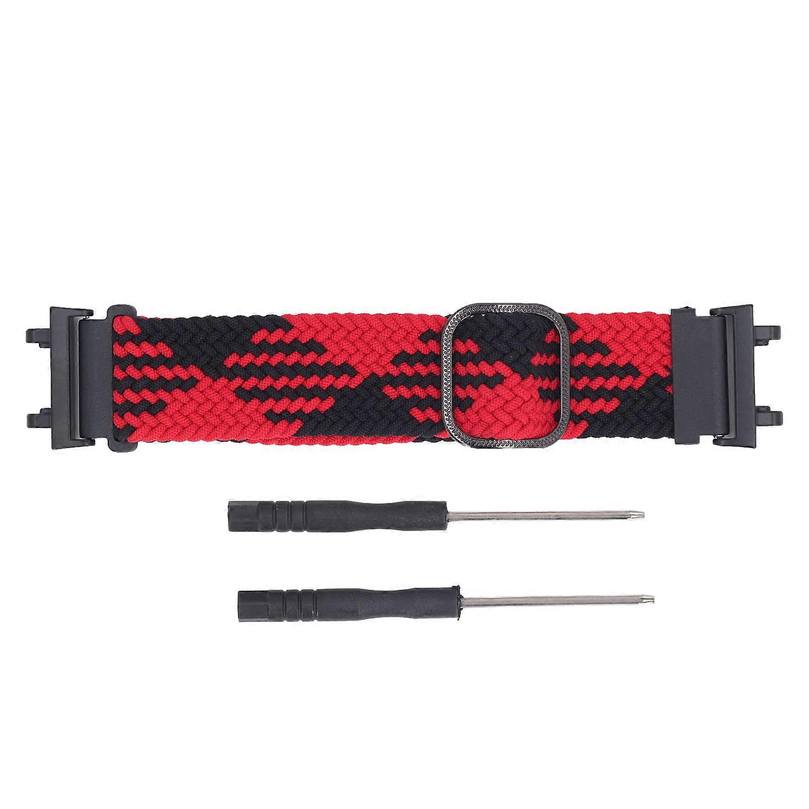 Nylon Elastic Watch Wristband for Amazfit Active Edge A2212 Quick Release Adjustable Stretchy Braided Loop Strap with 2pcs Screwdrivers Red Black
