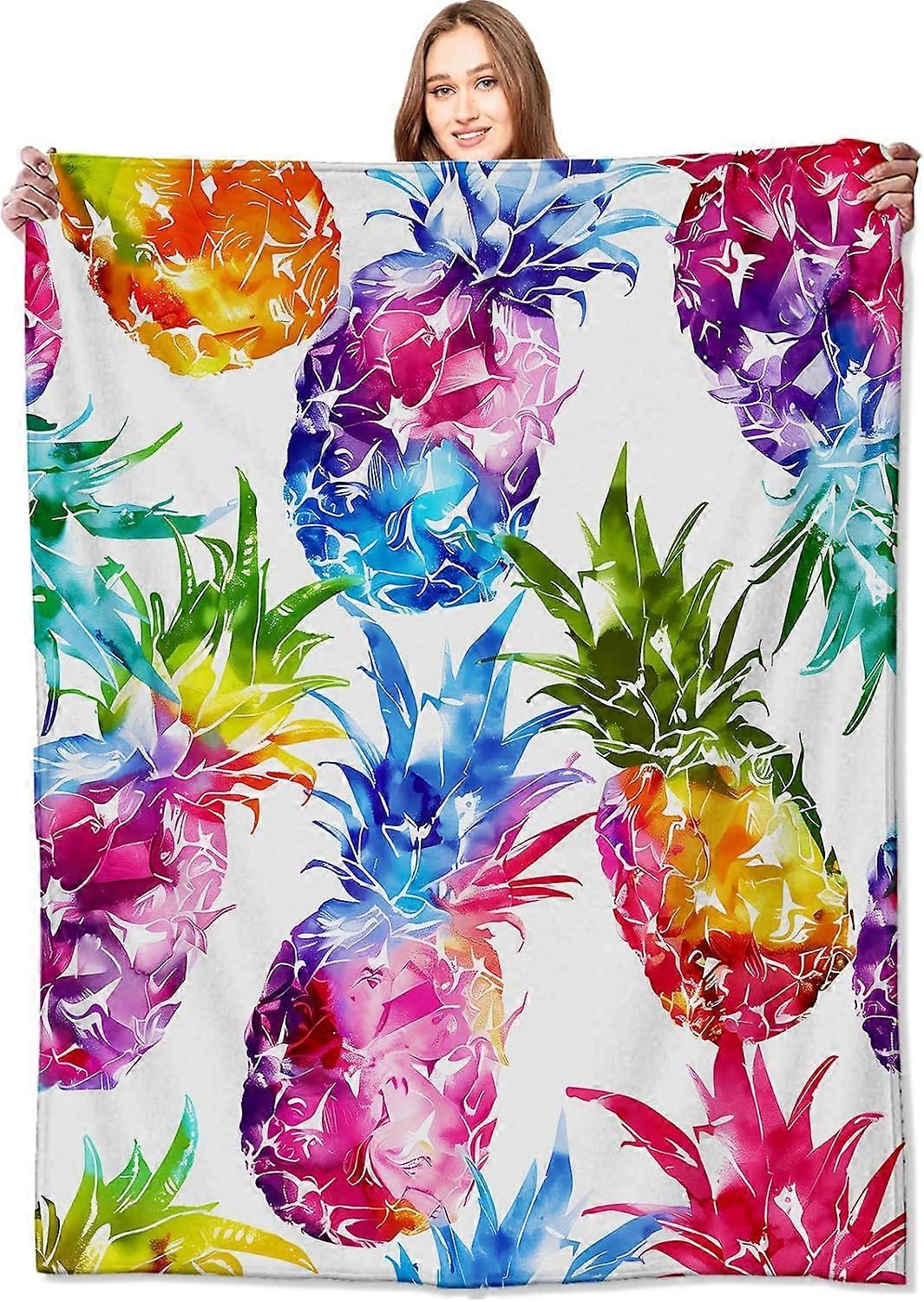 بطانية الأناناس بطانيات رمي الفاكهة الاستوائية النابضة بالحياة مع ألوان قوس قزح ، هدايا أعياد الميلاد للأطفال الكبار ومحبي الطعام ، الصوف الناعم خفيف الوزن ، للأريكة