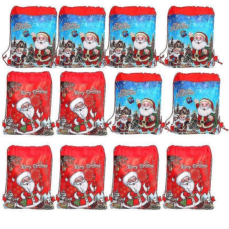 12pcs Christmas Santa Claus Drawstring Pouch