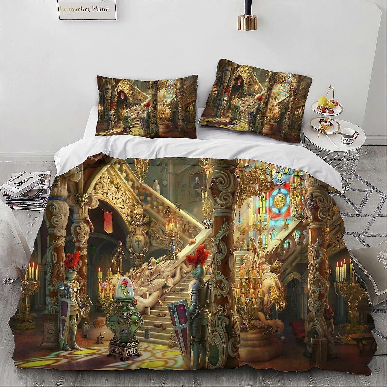 Vuodevaatteet MV586 prinsessa ja hirviö sarjakuva pussilakanasetti, 100% mikrokuituvuodevaatteet, ihoystävällinen 3-osainen lohduttajasetti YF586