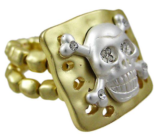 Rhinestone Skull & Crossbones Goldtone Stretch Ring