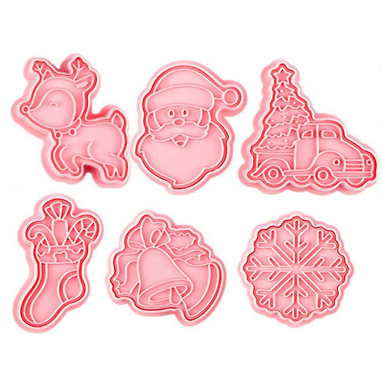 6 st/set kakstämplar juldesign lätt att urgjuta plast 3D kakplungerform bakverktyg-YNP