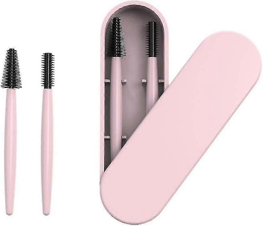 Pink Silicone Eyebrow and Eyelash Brush Set with Case - Reusable Makeup Brushes Set
