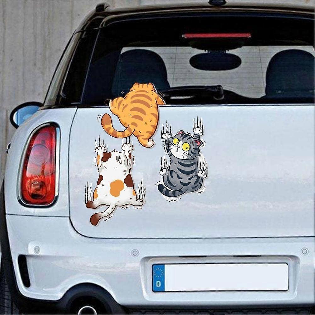 3pcs Set Personality Car Scratch Cat Sticker,Funny Animal Cat Claws Scratch(M)