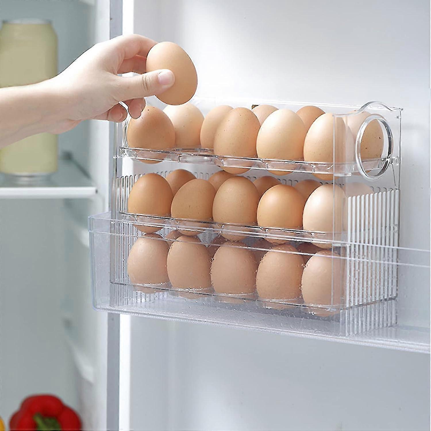 Egg Holder For Refrigerator, 3-layer Flip Egg Holder Egg Storage Container Stackable Egg Organizer For Refrigerator Door Stores 30 Eggs Space Saver