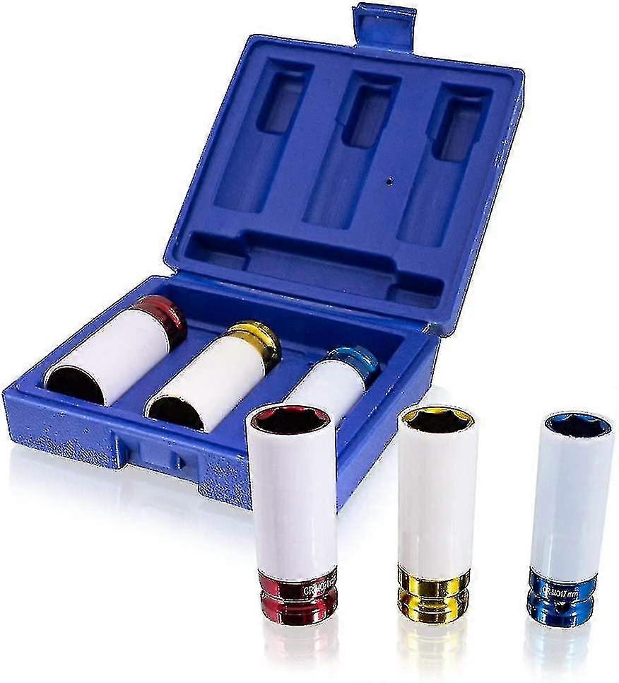 Set Of 3 Impact Sockets Socket Wrench Car Wheel Change Car, 1/2" (17 Mm / 19 Mm / 21 Mm) Hy
