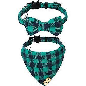 Breakaway kattehalsbånd med klokker - 2 pak kattehalsbånd med klokker, kattehalsbånd med bandana