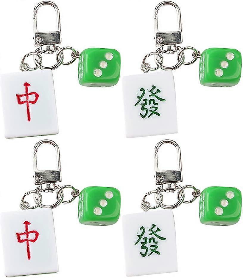 4Pcs Mahjong Tile Keychain Chinese Dice Keyrings Sac Pendentif Clé Hanging Charms