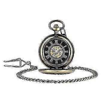 Números romanos Dial Reloj de bolsillo mecánico Antiguo Fob Chain Dragon Pattern Relojes
