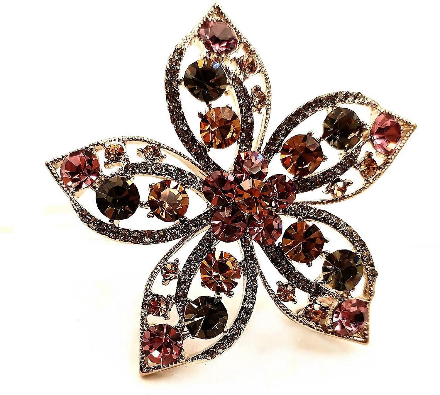 Antique lgant ouvert multicolore cristal cinq ptales fleur broche pendentif broche pour la mode fminine